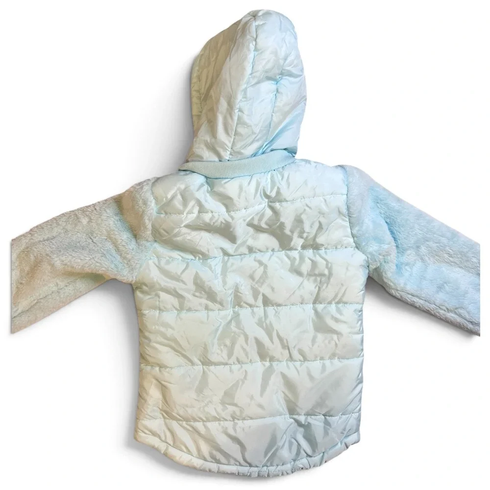 Justice Mixed Media Jacket Size 10 Aqua Breeze NWT Faux Fur Puffer Hooded 756987